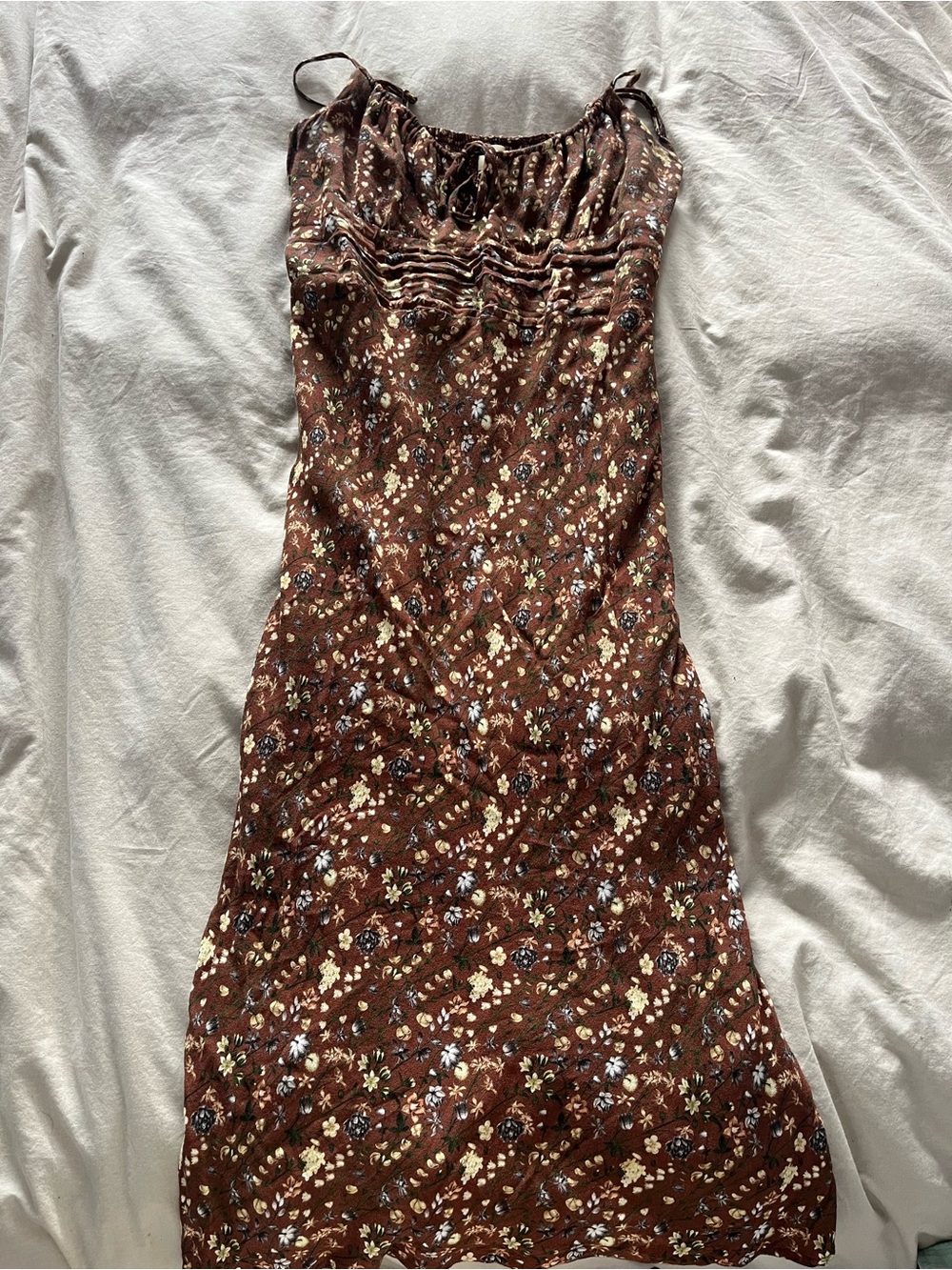 Aritzia Brown Floral Midi Slip Dress